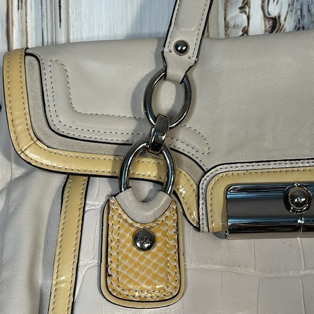 Vintage Coach Slouchy Cream Leather Detailed Bag Y2K Retro 80’s - Picture 7 of 11